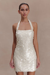 Caralee Sequin Halter Mini Dress - Ivory