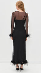 Mesh Feather Trim Dress
