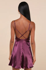 Happily Yours Plum Purple Satin Skater Mini Dress