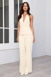 Linear Mood High Rise Straight Leg Tailored Pants Lemon
