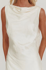 Second Glances Cowl Neck Backless Maxi Dress Cream