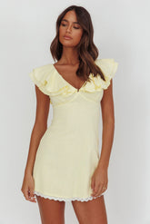 Unpredictable Layered Ruffle Neckline Mini Dress Butter