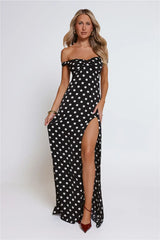 Trending Live Off Shoulder Polka Dot Maxi Dress Black