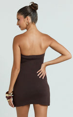 Strapless Asymmetric Front Wrap Knit Dress in Chocolate