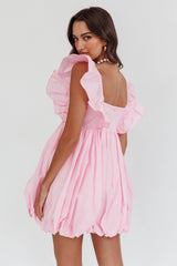 Horoscope Bubble Hem Mini Dress Blush
