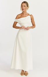 Off The Shoulder Hardware Detail A Line Dress in White