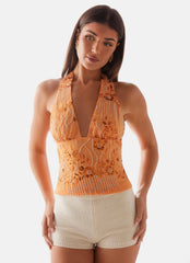 Atlanta Sequin Halter Top - Orange