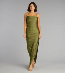 Stefani Lace-Up Slit Formal Dress
