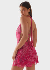 Cinzia Beaded Mini Dress - Fuchsia