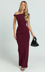Genie Maxi Dress - Off The Shoulder Dress in Wine