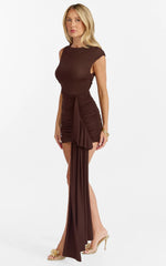 Gathered One Shoulder Bodycon Dress in Dark Chocolate