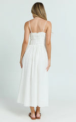 Ruched Button Up Front Dress in White