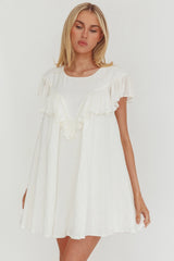 Sunshine Weekend Frill Trim Babydoll Mini Dress White