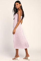 Regal Romance Lavender Floral Jacquard Pleated Satin Midi Dress