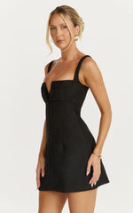 Plunge V Neck A Line Dress in Black