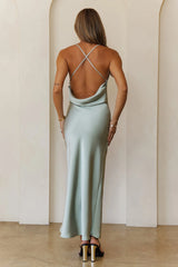 Satin Stargazer Maxi Dress Khaki