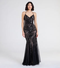 Brooke Lace-Up Mermaid Sequin Mesh Formal Dress