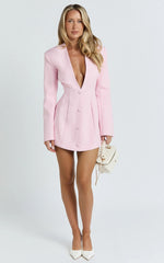 V Neck Tulip Hem Blazer Dress in Pink