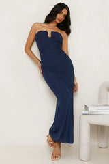 Noir Seduction Strapless Mesh Maxi Dress Navy