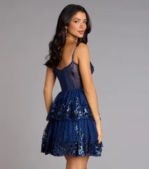 Marisa Sequin Corset Tulle Skater Dress