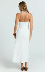 Deep U Halter Neck Dress in White
