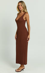 Maya Midi Knit Dress - Sleeveless V Neck Knited Dress in Dark Chocolate