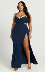 Reviena Maxi Dress - Cut Out Cowl Neck Dress in Navy