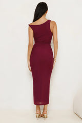 Sapphire Tide Off Shoulder Mesh Maxi Dress Burgundy