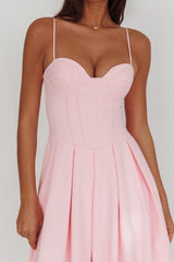 Kearsy Box Pleat Sweetheart Neckline Midi Dress Pink