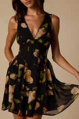 Kristen Black Floral Print Mini Dress