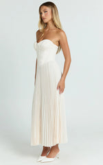 Lace Up Back Bustier Pleated Dress in Cream