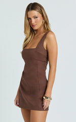 Square Neck A Line Dress in Chocolate