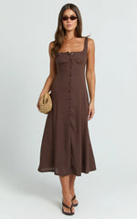 Button Front Tie Back Dress in Chocolate